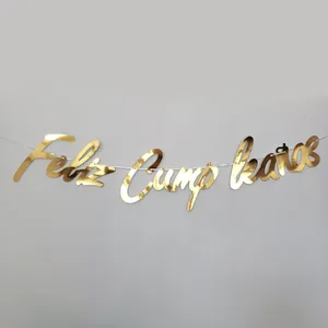 Golden Spanish Feliz Cumpleaños glitter banner for birthday party decoration