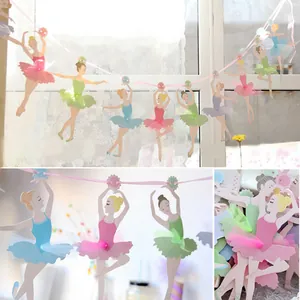 Ballerina Papier Banner Girlande Mit 3D Tüllrock Rosa Band Mädchen Geburtstag Party Dekoration Kinderzimmer Hängeornament