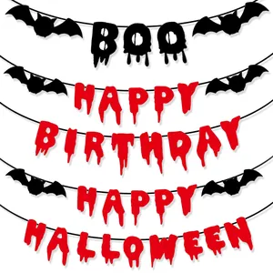 Glitter Paper Halloween Birthday Banner Bloody Drip Effect Bat Knife Garland For Gothic Party Haunted House Decoration