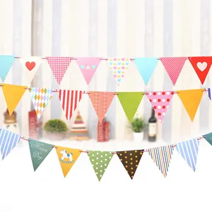 Colorful heart and polka dot triangle bunting banner for kids' birthday party decoration