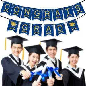 Congrats Grad Graduation Banner Glitter Swallowtail Bunting Flag For Graduation Party Decorations Paper Hanging Garland