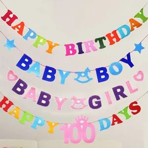 Kids Birthday Party Decoration Non-woven Banner Baby Boy Girl 100 Days One Month Celebration Garland Party Supplies