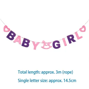 Pink and purple Baby Girl banner for birthday party decoration with 3M rope and heart icons