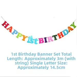 Detailed size view of Happy 1st Birthday bunting banner with 14.5cm letters and 3M rope