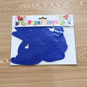 Blue glitter Feliz Cumpleaños paper banner flags in clear plastic packaging
