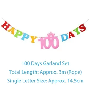 Colorful HAPPY 100 DAYS felt banner with crown for baby birthday party decorations