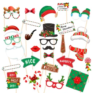 Weihnachten Photo Booth Requisiten Karton Weihnachtsmann Rentier Hut Brille Handheld Fotografie Deko Für Xmas Party Schule