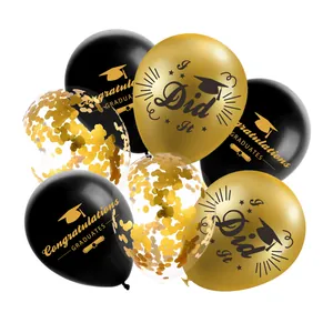 Set de ballons de remise de diplôme avec ballons en latex noir or et confettis