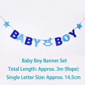 Blue Baby Boy banner with rocking horse and stars for baby shower party decoration