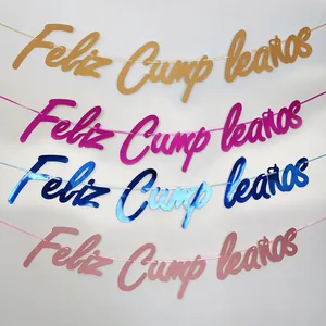 Spanish Birthday Banner Feliz Cumpleanos Glitter Metallic Paper Garland Hanging Bunting For Birthday Party Decoration Supplies