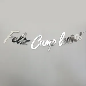 Spanish Feliz Cumpleaños silver glitter banner for birthday party wall decoration