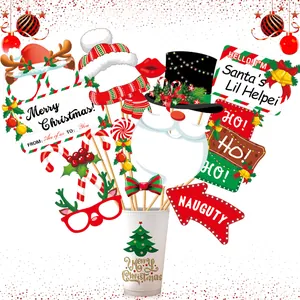 28er Set Weihnachts-Fotorequisiten mit Weihnachtsmann und Rentier auf weißem Hintergrund