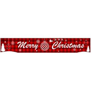 Vrolijk kerstfeest spandoek met rood ruitjespatroon en witte feestelijke afbeeldingen