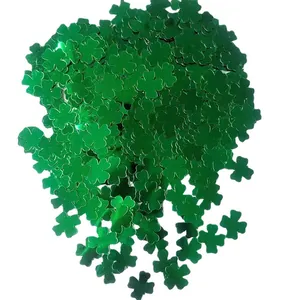 Green shamrock shaped confetti with metallic finish for St. Patrick's Day decorations