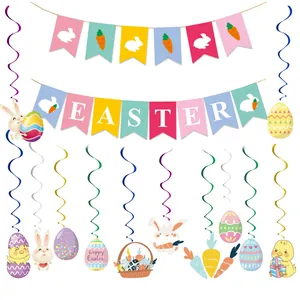 Osterparty-Dekoset mit bunten Hänge-Bannern und festlichen Spiral-Anhängern für Kinder
