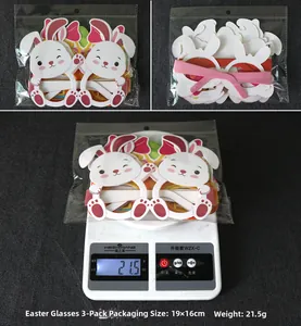 Detailed view of Easter bunny paper glasses with packaging size and weight measurement