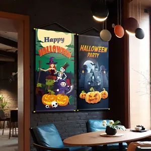 Lot de deux bannières d'Halloween avec sorcière et citrouille pour décoration murale festive