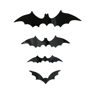 3D schwarze Fledermaus Wandaufkleber in vier Größen für Halloween Deko mit Glanzfinish