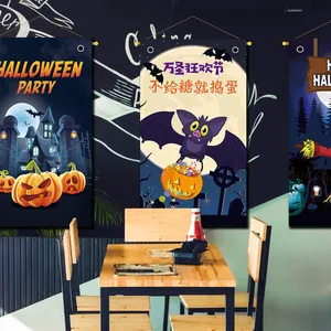 Trois bannières d'Halloween avec thèmes de citrouilles et épouvantails pour décor mural