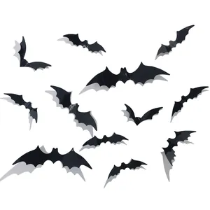 Halloween 3D Bat Wall Stickers PVC Black Bat Decals For Party Home Decoration Stereoscopic Halloween Wall Decor