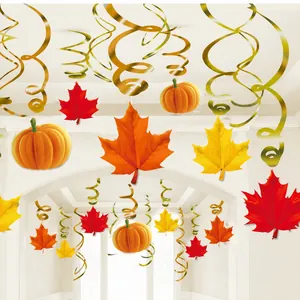 Kit de décorations d'automne avec citrouilles, feuilles d'érable et spirales dorées