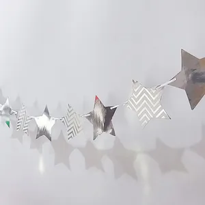 Nordic silver and wave pattern star bunting banner for birthday party decoration