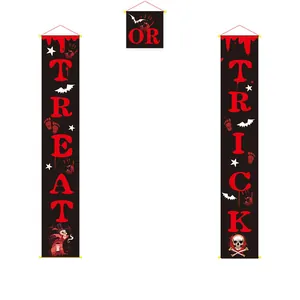 Halloween Trick or Treat door banner set with red blood splatters and spooky icons
