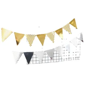 Nordic wave pattern gold foil pennant banner for birthday party decoration