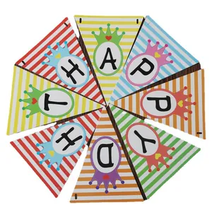 Colorful striped party bunting flags with crown letters for baby birthday celebrations