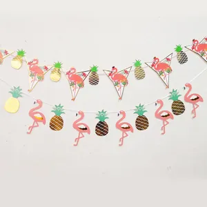 Striscione Compleanno Tropici Fenicottero Ananas Hawaii Estate Slinger Carta Con Doratura In Oro Per Decorazione Festa