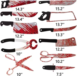 Dettaglio di 11 oggetti di scena insanguinati per Halloween con misure dimensionali