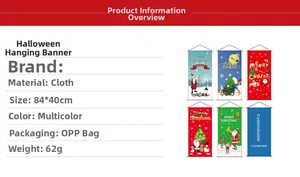 Detailed Christmas fabric hanging banner specs 84x40cm with Santa and Snowman designs