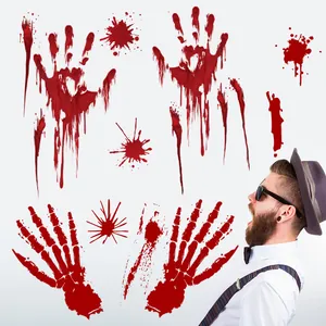 Pegatinas de huellas de manos sangrientas de Halloween para decoración de ventanas