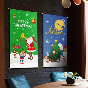 Christmas door banners featuring Santa and Snowman for indoor festive wall decoration