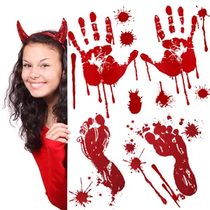 Pegatinas de pared de Halloween con huellas de manos y pies sangrientos para decoración