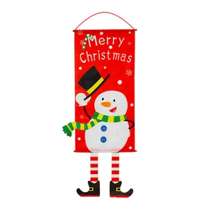 Red Christmas banner with snowman illustration and Merry Christmas text for home decoration