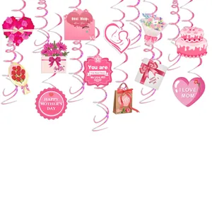 Pink Mother's Day hanging swirl decorations set with floral hearts and gift icons