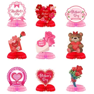 9-piece Mother's Day honeycomb centerpieces with floral, heart, and bear designs