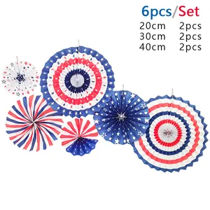 6pcs USA Independence Day paper fans set with patriotic stars and stripes in three sizes