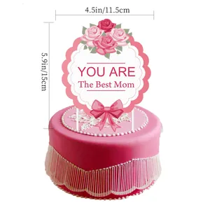 Pink Mother's Day cake topper with You Are The Best Mom text and floral roses