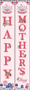 Close-up of Happy Mother's Day door banners with floral patterns and pink background