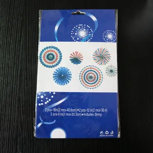 Set de 6 abanicos de papel rojo blanco azul en tres tamaños para decoración del Día Independencia
