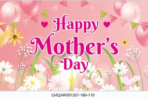 Detail van Happy Mother's Day spandoek met roze ballonnen en bloemige patronen