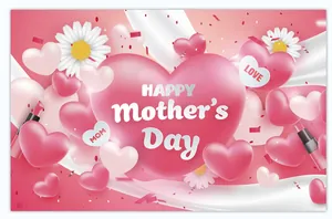 Detail van roze Moederdag banner met 3D-harten, madeliefjes en zijden texturen