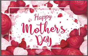 Detailopname van roze rozen en hartjes rondom de tekst Happy Mother's Day