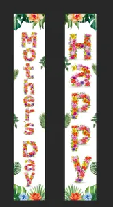 Vertical Happy Mother's Day porch sign with colorful floral patterns and tropical leaves