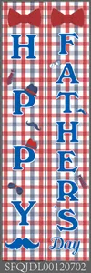 Detailed pair of Father's Day banners with plaid background and party icons