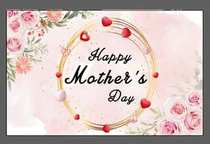 Detail van roze rozen en gouden ringen op Happy Mother's Day bloemenachtergrond