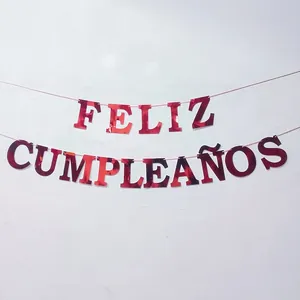 Bannière Anniversaire Espagnole Feliz Cumpleaños Papier Miroir Métallique Guirlande Décoration Suspendue Pour Fête