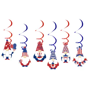 6-pack US Independence Day gnomes hanging swirls with patriotic stars and stripes patterns